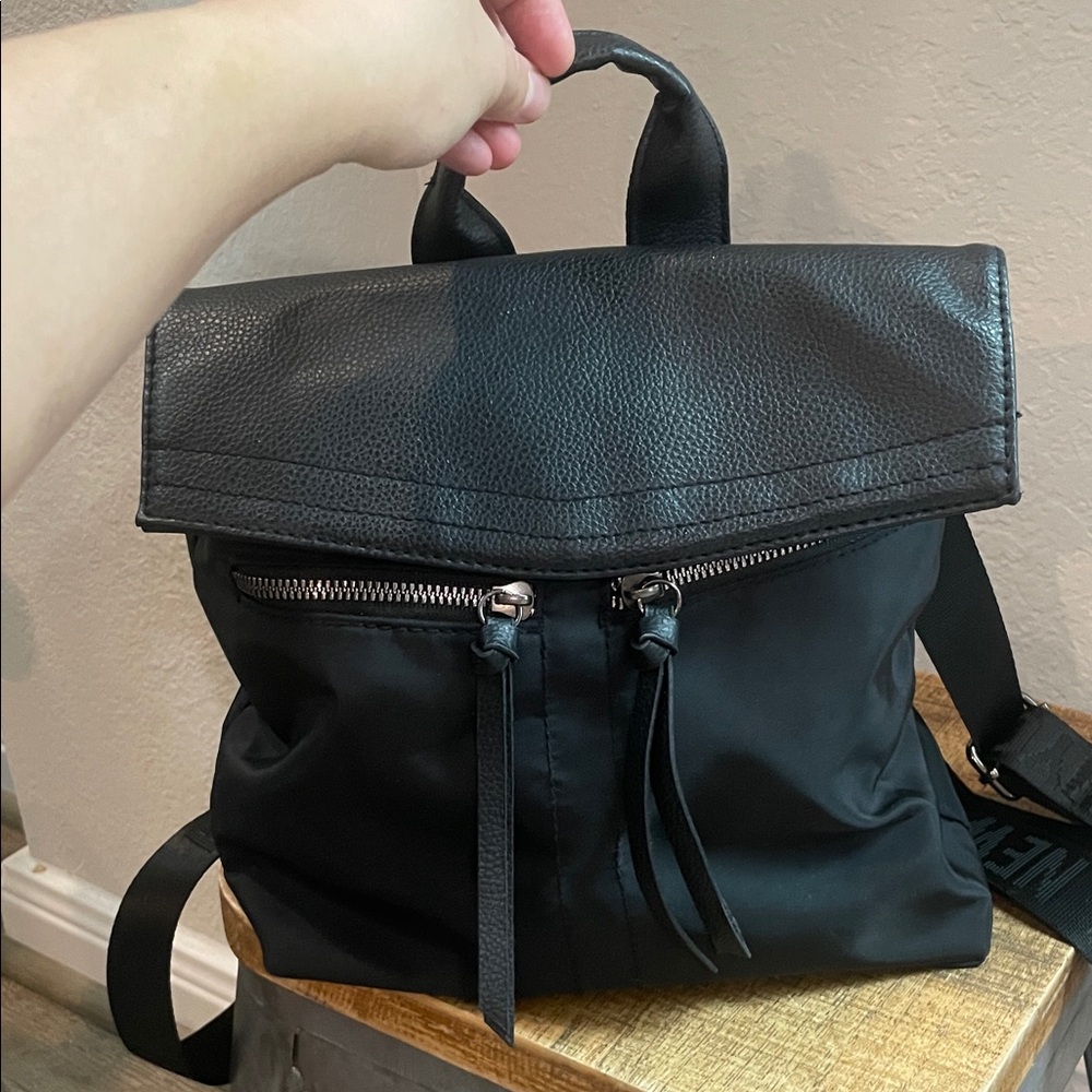 Botkier Black Nylon Leather New York Straps Mini Small Trigger Backpack
